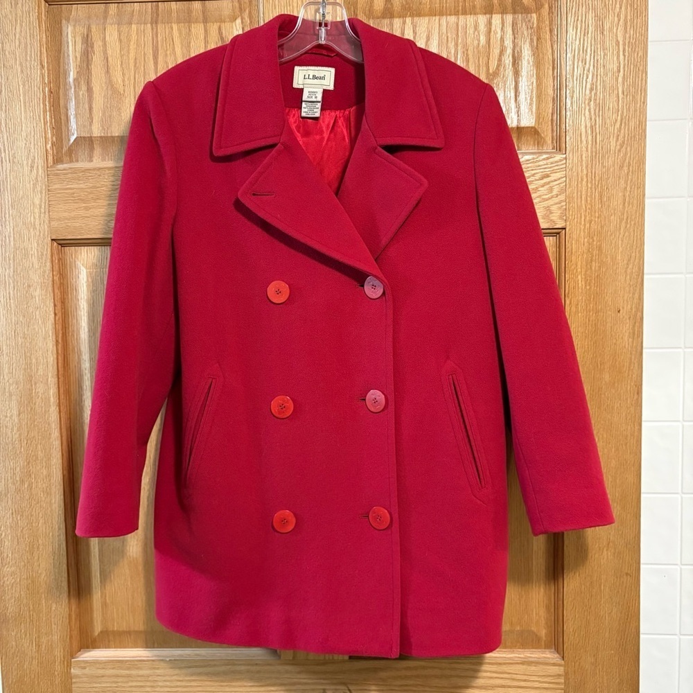 L.L. Bean Thinsulate Wool Cashmere Double Breasted Peacoat Women’s Petite 10 Red